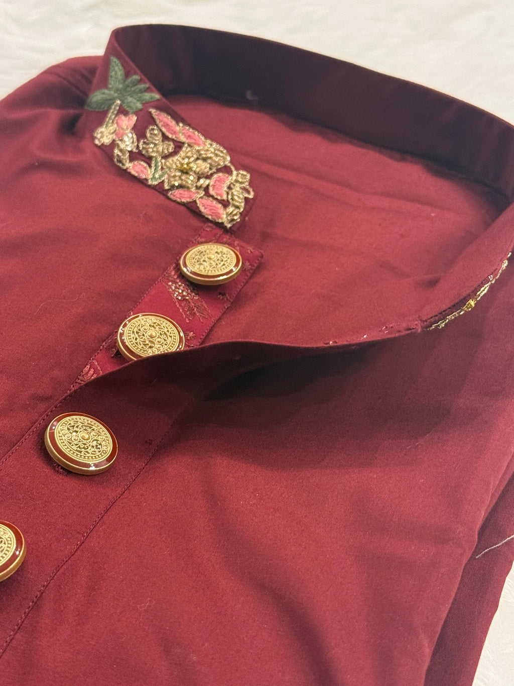 Royal Maroon Embroidered Panjabi with Premium Gold Buttons