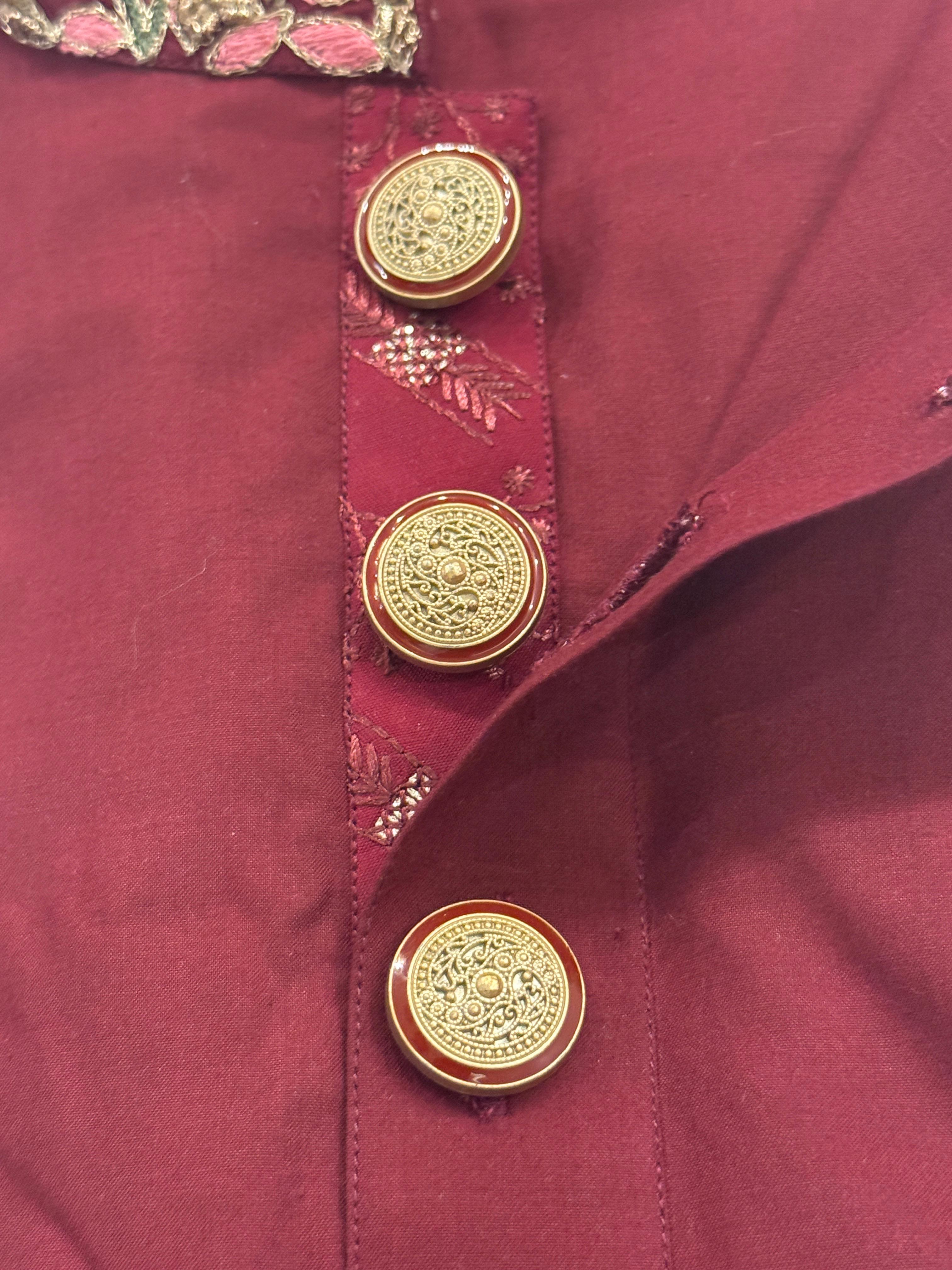 Royal Maroon Embroidered Panjabi with Premium Gold Buttons