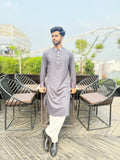 Elegant Grey Panjabi with Silver Embroidered Collar