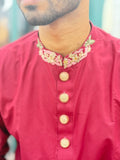 Royal Maroon Embroidered Panjabi with Premium Gold Buttons