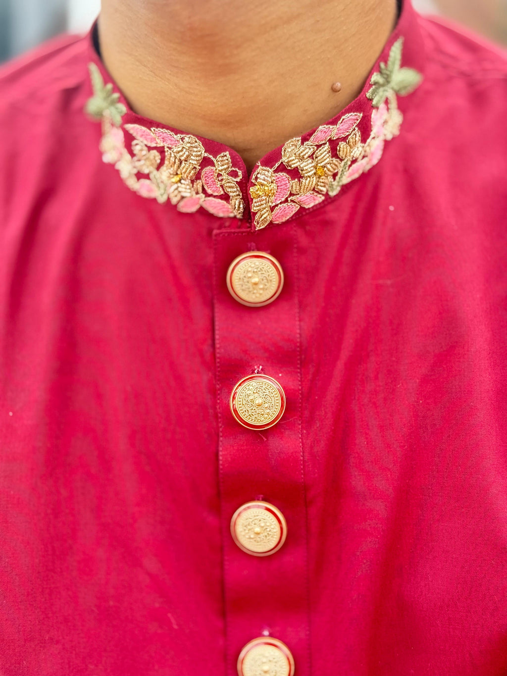 Royal Maroon Embroidered Panjabi with Premium Gold Buttons